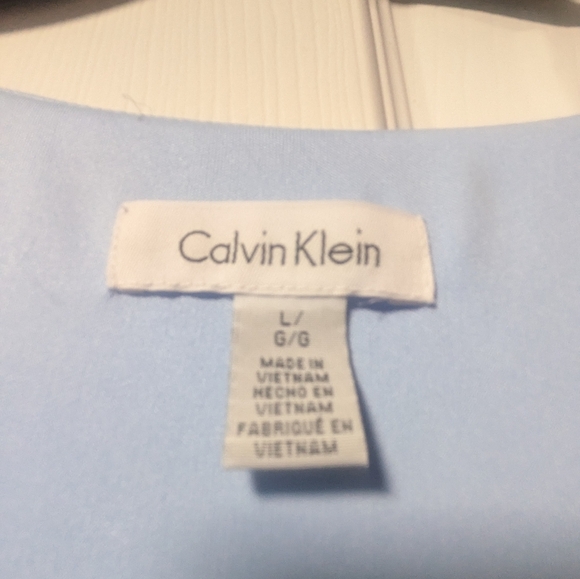Baby Blue Split Ruffle Sleeve V-Neck Calvin Klein Blouse - Picture 4 of 6